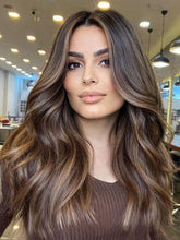 Ombre Brown Highlights Blonde Lace Lace Front 360 Real Human Hair Wigs for Caucasian Women - Everyday Wigs